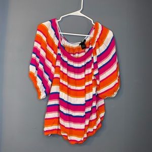 Ashley Stewart Colorful Orange and White Top | Women’s Size 26/28